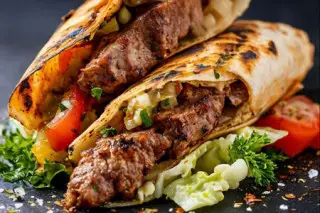 Шашлык в лаваше или в пите из рубленой мраморной телятины BBQ 