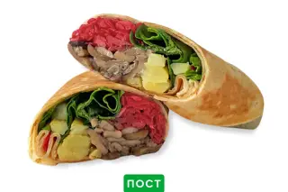 Блин постный с капустой, грибами и картофелем под соусом Песто