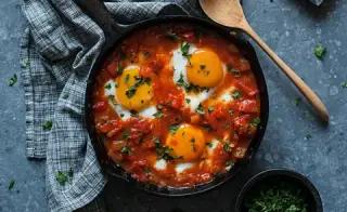 Яичница с овощами в томатном соусе